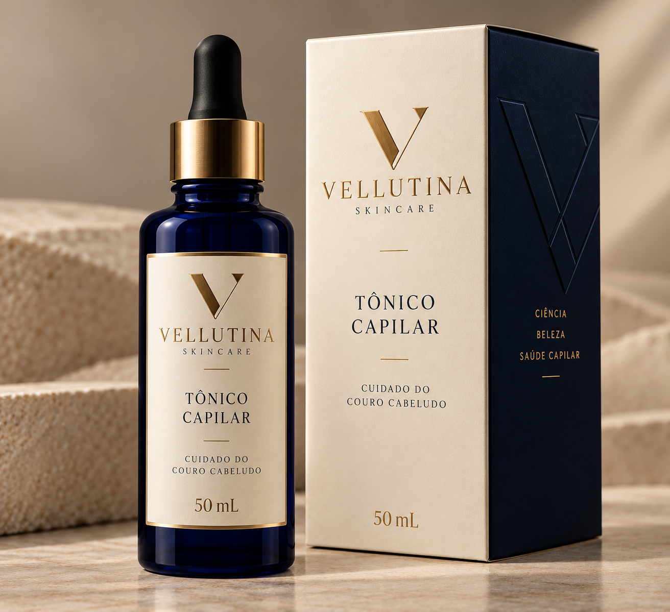 Conceito visual do tônico capilar Vellutina
